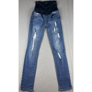 Haute Mama Maternity Jeans Women's M Distressed Skinny Stretch Over Belly